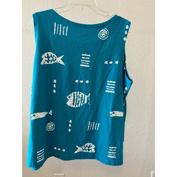 M. MAC Tank Top Plus Size 2X Blue Fish Print Coastal - Picture 3 of 3